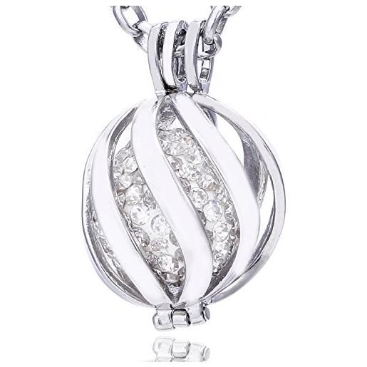 Morella Catenina Donna Angelo Custode In Acciaio Inox 70 Cm Con Ciondolo Sfera Infinita E Zirconi - Regalo In Velluto