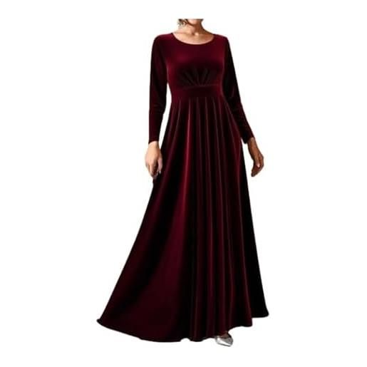 MASHANGGOU abito lungo da donna, in velluto, a maniche lunghe, per matrimoni, feste, eventi, cocktail, bordeaux, 4xl