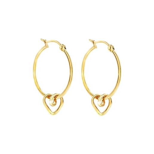 Breil, collezione b&me, orecchini donna, orecchini a cerchio con pendente a cuore in acciaio lucido, chiusura a baionetta, diametro 25 mm, idea regalo donna