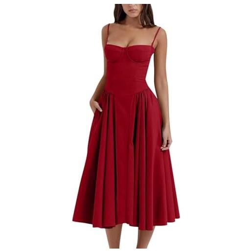 Mfhmom vestito corsetto donna elegante lungo vestiti estivi donna con corsetto senza maniche abito aderente sexy abito da cerimonia con spalline sottili linea ad a sexy abito da sera abito da cocktail