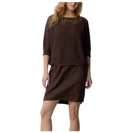 Kocca - maglia traforata con tasche maniche a tre quarti leggera e sofisticata in cotone e acrilico per donna, marrone, taglia m
