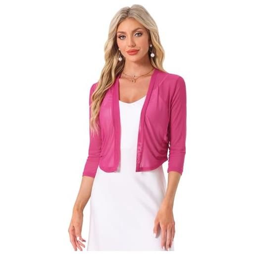 Allegra K donna coprispalle elegante bolero in chiffon trasparente maniche a 3/4 cardigan in rete giacca corta estivo rosso l
