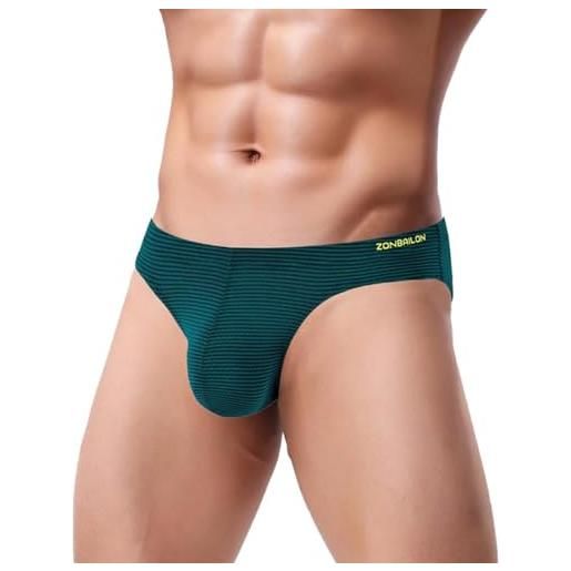 ZUOLAIYIN slip da uomo con grande sacchetto, slip da uomo, biancheria intima sexy per uomo, mutande, borsa da uomo, nylon, spandex, fibra di poliestere, elastan, (8285)verde scuro, l