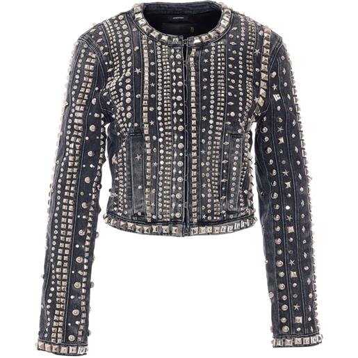 R13 giacca denim con borchie - nero