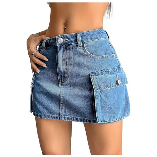 TOSHIKII mini gonna cargo in denim y2k mini gonna in jeans vintage con tasche gonne corte aderenti in denim con tasche