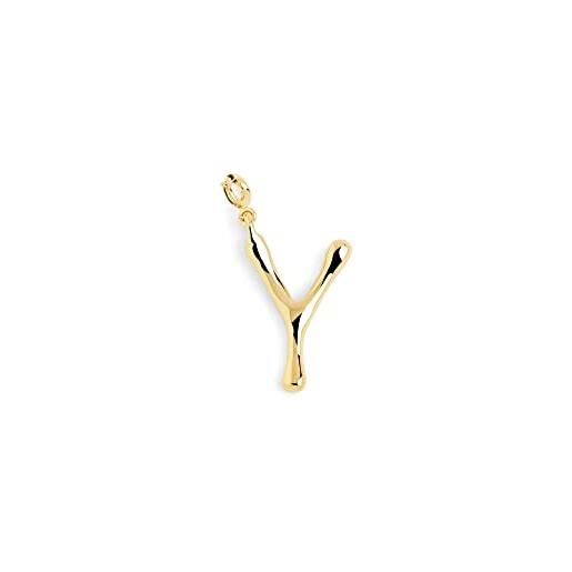 SINGULARU - charm letter xl. Pendente iniziale in ottone con finitura placcata oro 18kt. Combinabile con collana. Gioielli da donna. Lettera y