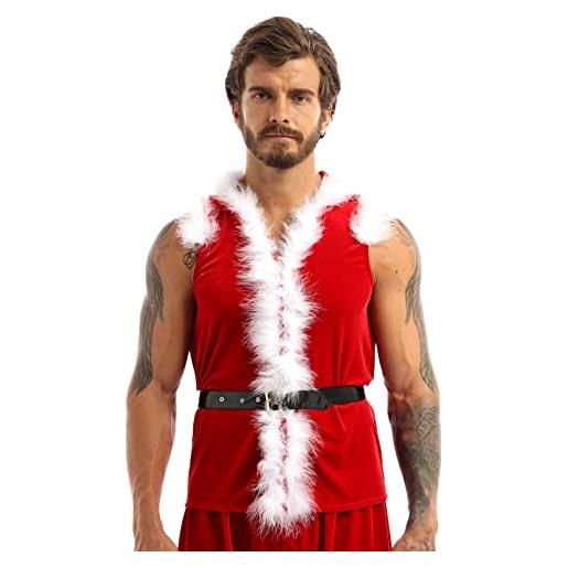 inhzoy costume vestito babbo natale per uomo costume halloween carnevale in velluto con cappuccio cappotto natalizio senza maniche giacca camicia canotta gilet waistcoat rosso l