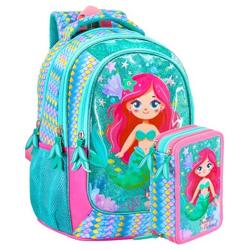 YANAIER Zaino scolastico resistente all'acqua per ragazze e adolescenti con stampa carina borsa per laptop zaino da viaggio casual da donna, Azzurro, Taglia unica, Zaino daypack