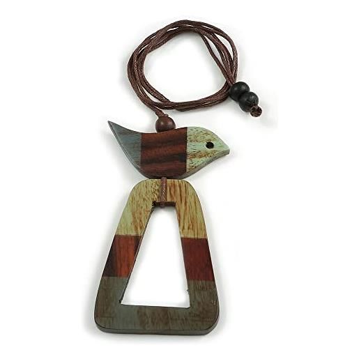 Avalaya Collana lunga a forma di uccellino con perline di legno blu