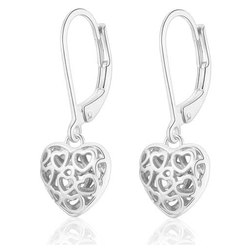 Orecchini a cuore in argento 925 Orecchini pendenti da donna Cuore d'amore intrecciato