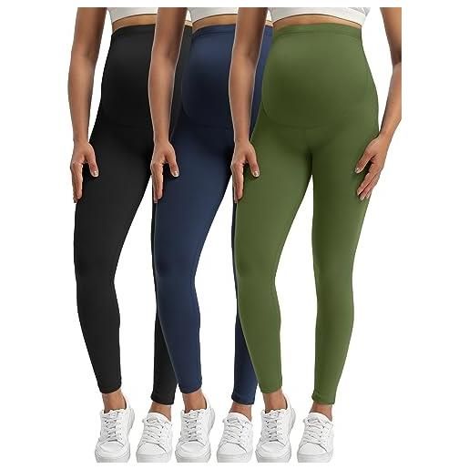 Buttergene leggings premaman da donna, sopra la pancia, abbigliamento attivo, allenamento, yoga, collant, confezione da 3 nero/blu navy/oliva, m