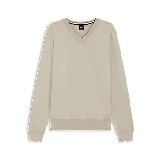 BOSS maglione in cotone con scollo a v, beige chiaro