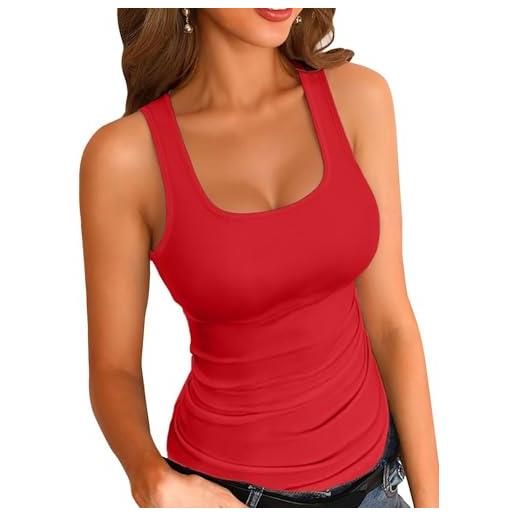 VICHYIE canotte estive da donna, scollo quadrato, senza maniche sexy, camicie dal taglio basso, canotte a costine, basic, casual, stretto, slim t-shirt, bianco, m
