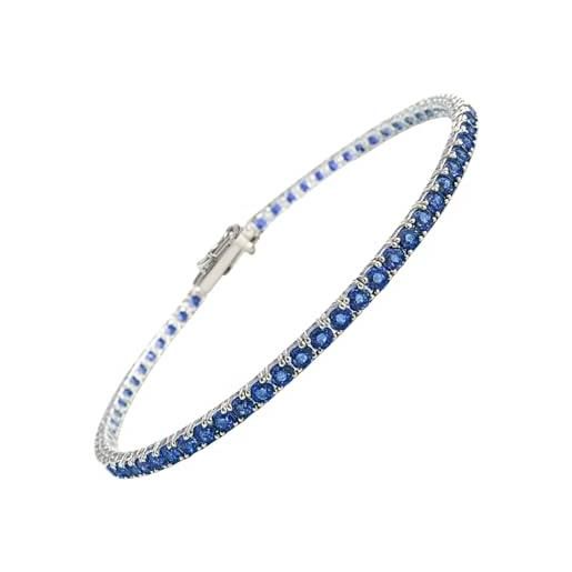 Braccile Tennis Uomo In Argento 925 Rodiato Con Zirconi Blu Zaffiro - Larghezza 3mm, Lunghezza 19cm, Confezione Regalo