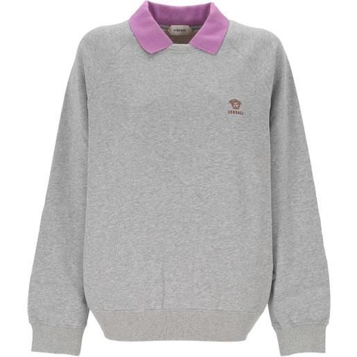 Versace t-shirt ricamata in jersey di cotone - grigio