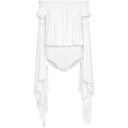 Norma Kamali body con maniche a fazzoletto - bianco