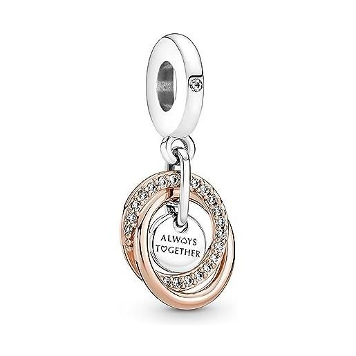 PANDORA ciondolo moments a forma di cerchio in argento sterling e placcato in oro rosa 14k con zirconia cubica trasparente
