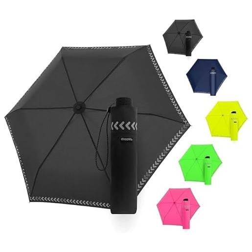 Doppler ombrello safety reflect i ombrello con bordo riflettente e apriscatole i mini ombrello con tasca adatta per ombrelli, ombrello riflettente per bambini, nero neon, s