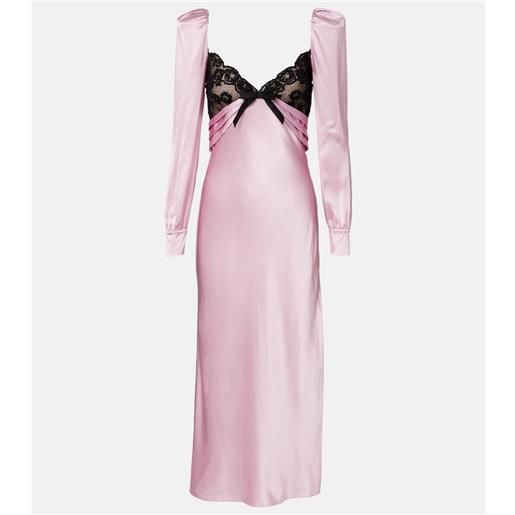 Alessandra Rich abito midi in raso di seta con pizzo