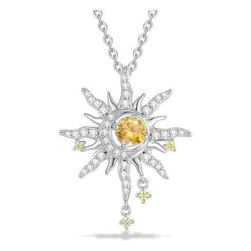 Collana con ciondolo divisibile sole luna in argento rodiato