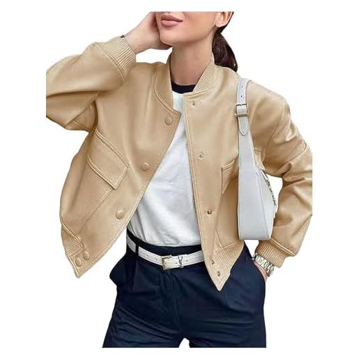 GORGLITTER Giacca con fiori, giacca invernale da donna, con cerniera, giacca da aviatore, giacca da mezza stagione, Blu scuro, S