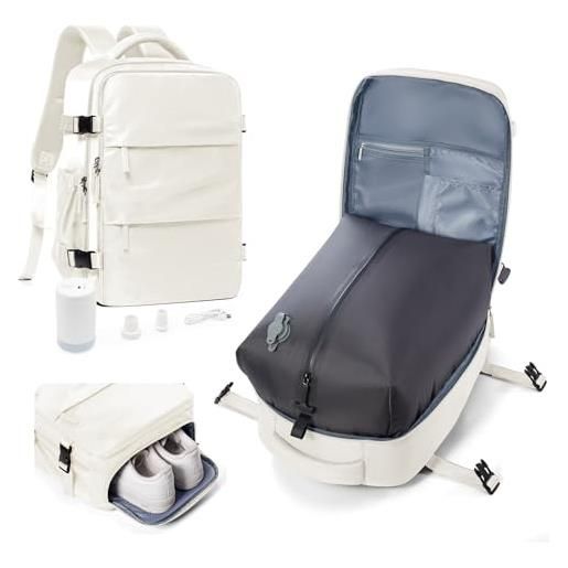 HPLQQ zaino ryanair 40x30x20 sottovuoto da viaggio con pompa aereo bagaglio a mano borsa da cabina per uomo e donna lavoro e scuola trekking casual daypack impermeabile per laptop 14, o2-bianco panna