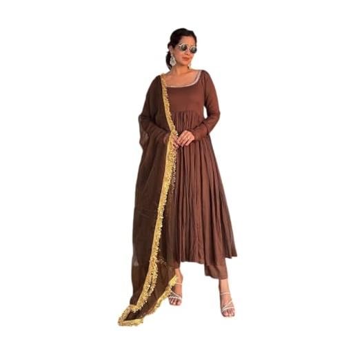 SB Traders kurta set da donna in cotone tunica set abito estivo indiano, marrone-12, m