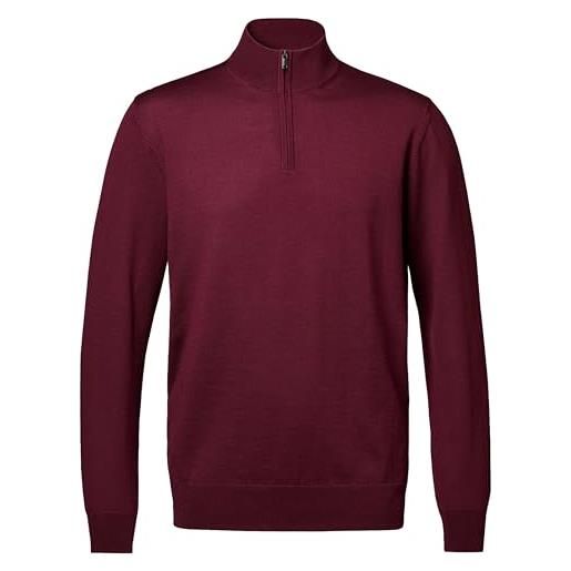 Charles Tyrwhitt - maglione da uomo in lana merino bordeaux con cerniera a 1/4, lavabile in lavatrice e termoregolante, per abbigliamento elegante e casual, rosso bordeaux. , m