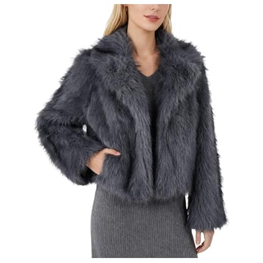 Amazhiyu cappotto di pelliccia da donna in pelliccia sintetica, cappotto in pelliccia sintetica, giacca in pelliccia, giacca corta, giacca invernale, finta pelliccia, con tasche, grigio. , s