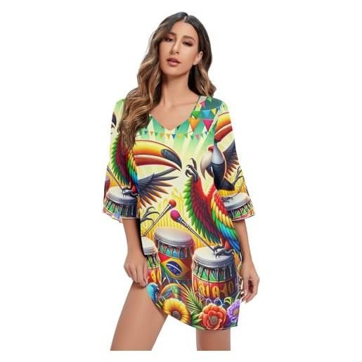 RPLIFE abito brasiliano rio per feste di carnevale con scollo a v, stampato hawaiano, da donna, taglie s-xxl, festa brasiliana di carnevale, m