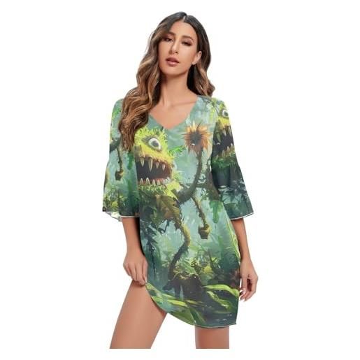 RPLIFE jungle monsters adventure vestito casual stampato hawaiano spiaggia abiti da donna s-xxl, avventura mostri giungla, l
