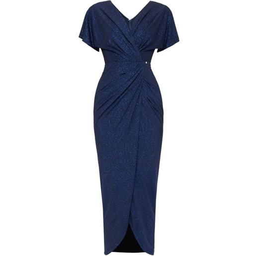 NISSA abito midi con scollo a v e drappeggio - blu