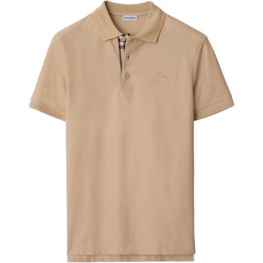 Burberry polo in cotone con ricamo logo - toni neutri