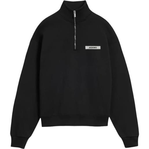 Jacquemus felpa gros-grain con zip - nero