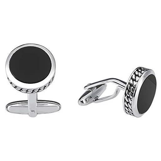 Vinani gemelli di design onice rotondo ornamento annerito lucido argento sterling 925 abito da uomo camicia 2mag, argento sterling