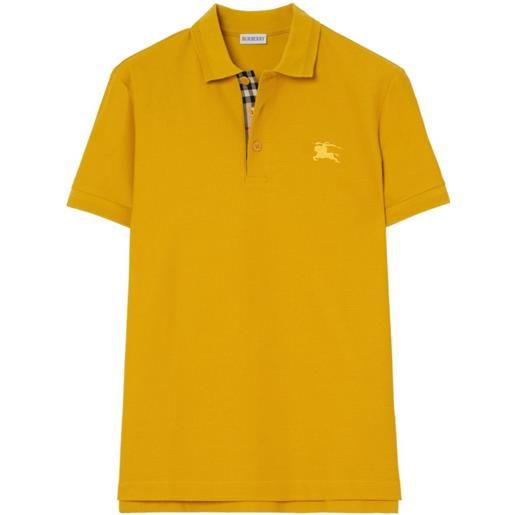 Burberry polo in cotone con ricamo logo - giallo