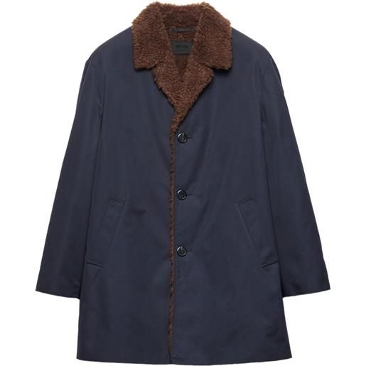 Prada cappotto con colletto in shearling e revers a lancia - blu