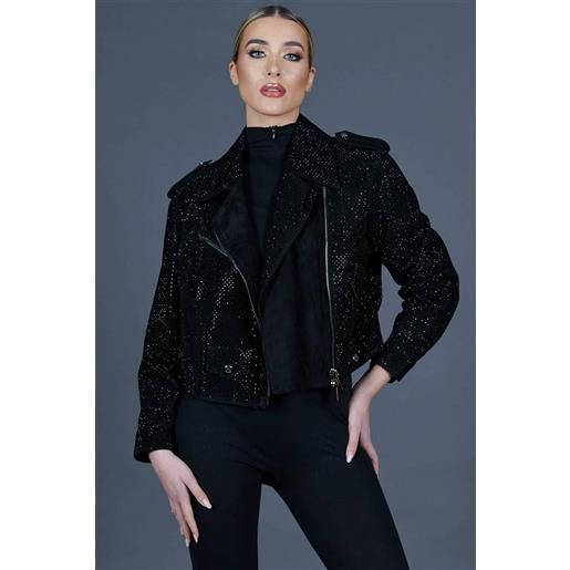 D'Arienzo chiodo oversize in pelle scamosciata nera con cristalli D'Arienzo