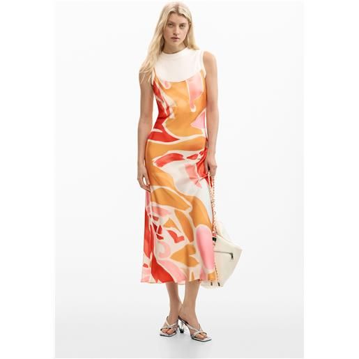 Desigual, vestito 2 in 1 a spalline, donna, poliestere, arancione, l