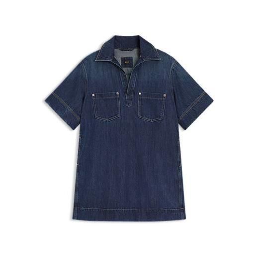 BOSS vestito in denim blu con colletto johnny, blu scuro