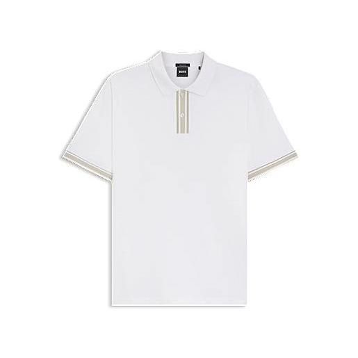 BOSS polo in cotone mercerizzato con finiture a righe, bianco