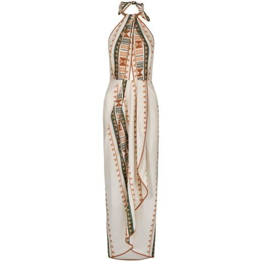 Johanna Ortiz abito midi centro del cielo con motivo geometrico - toni neutri