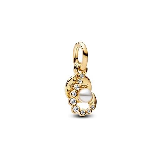 Pandora moments 763891c01 - ciondolo in argento sterling placcato oro 14 carati, con zirconi e perle artificiali, compatibile con me e moments, 6x14,6x8,2 mm, argento sterling, zirconia cubica