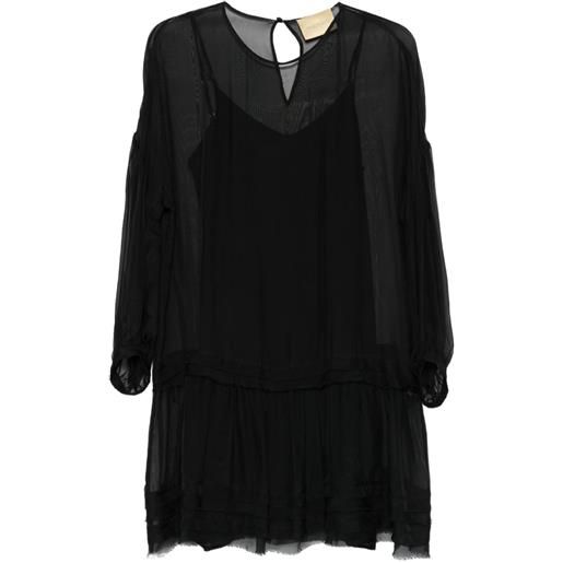 MOMONÌ abito corto agave con ruches - nero