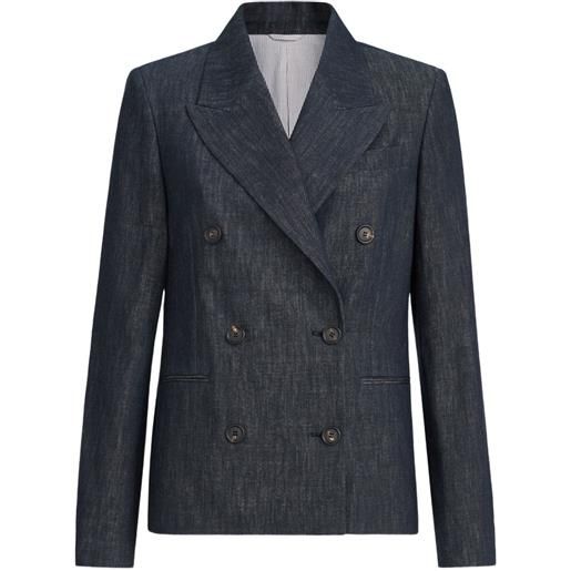 Brunello Cucinelli cotton denim-effect twill blazer with monili - blu