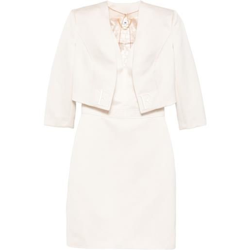 Elisabetta Franchi abito con giacca crop e logo - toni neutri