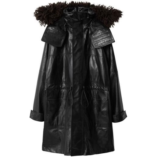 Burberry detachable fringed-trim leather parka - nero