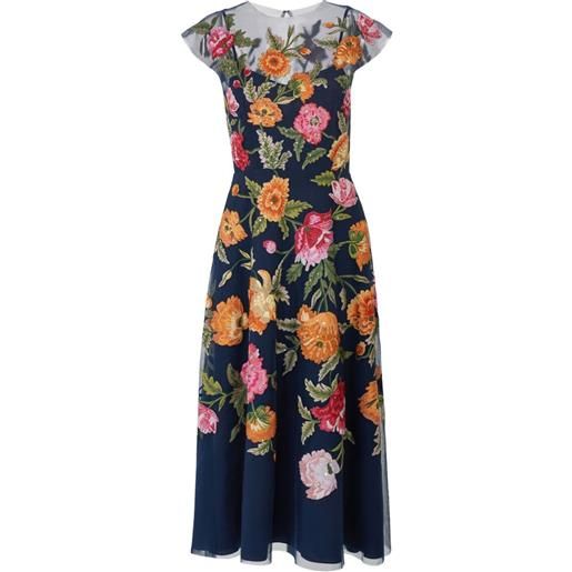 Carolina Herrera floral-embroidered tulle midi dress - blu