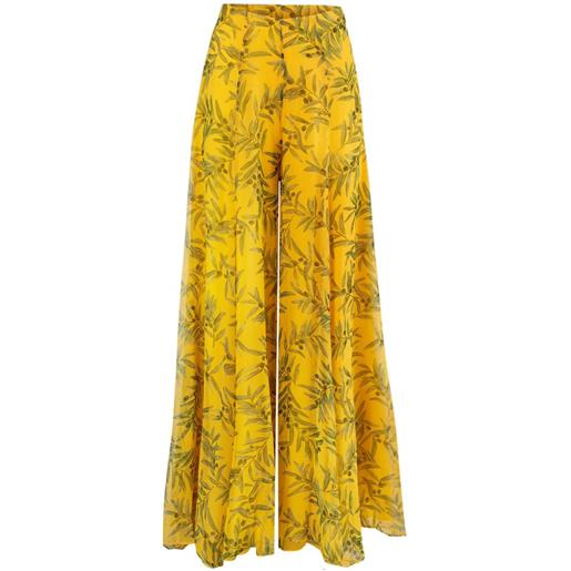 Carolina Herrera olive branch-print extra-wide leg iris pants - giallo