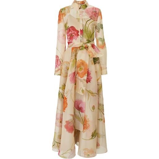 Carolina Herrera poppy-print organza trench dress - toni neutri